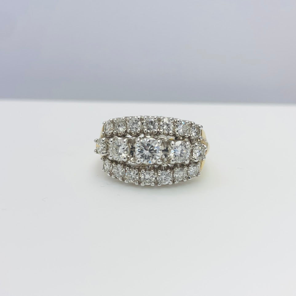 טבעת זהב צהוב 14K משובצת יהלומים טבעיים 1.65 קראט צבע F נקיון VS מק"ט 49