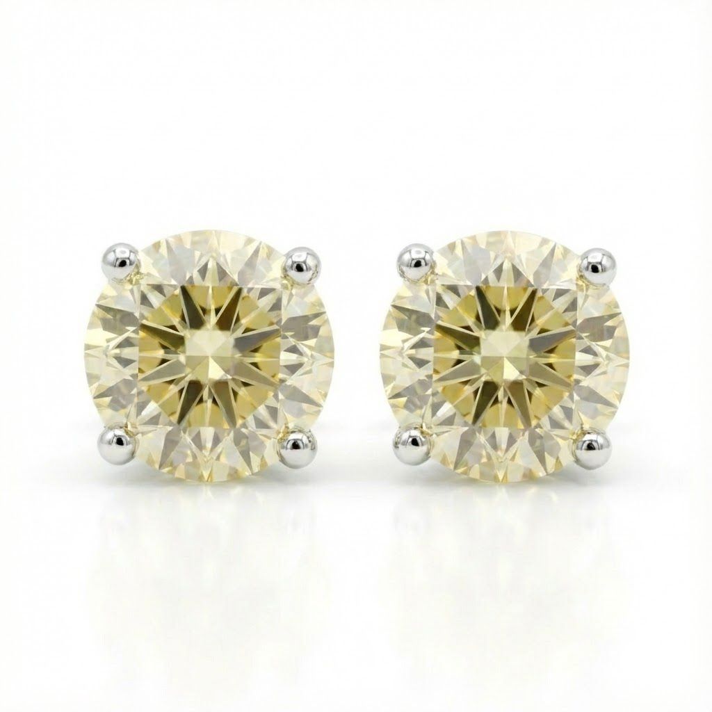 עגילי סוליטר יהלומים טבעיים 1.42 קראט צבע M ניקיון SI תעודת IGL זהב 14K צהוב מק״ט Y49