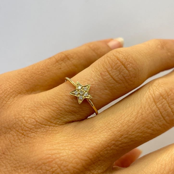 טבעת כוכב יהלומים טבעיים 0.06 קראט צבע F ניקיון VS זהב צהוב 14K מק"ט 607