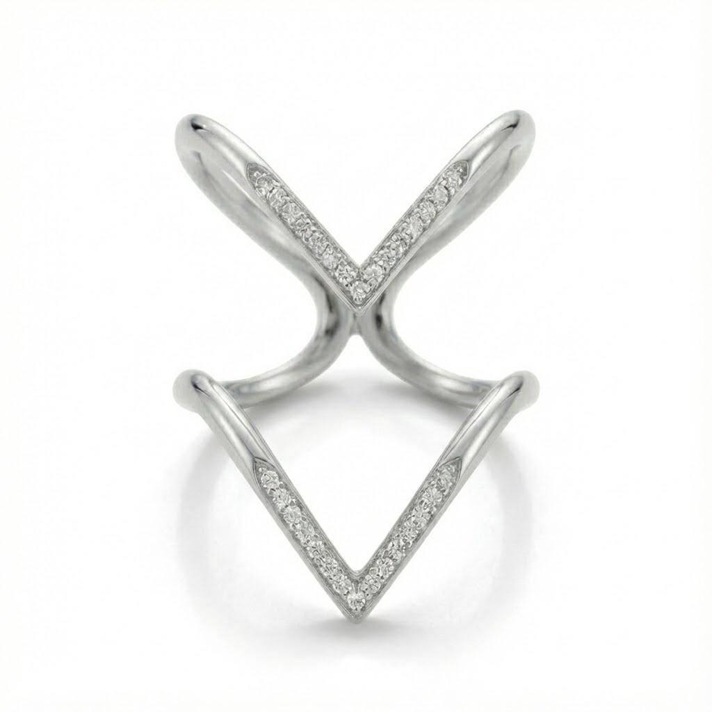 טבעת כפולה יהלומים טבעיים 0.25 קראט צבע F ניקיון VS זהב 18K לבן מק״ט J1020