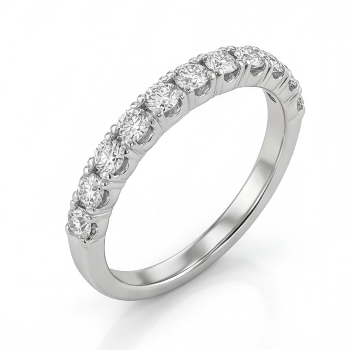 טבעת חצי פס זהב 14K לבן יהלומים מק״ט 979