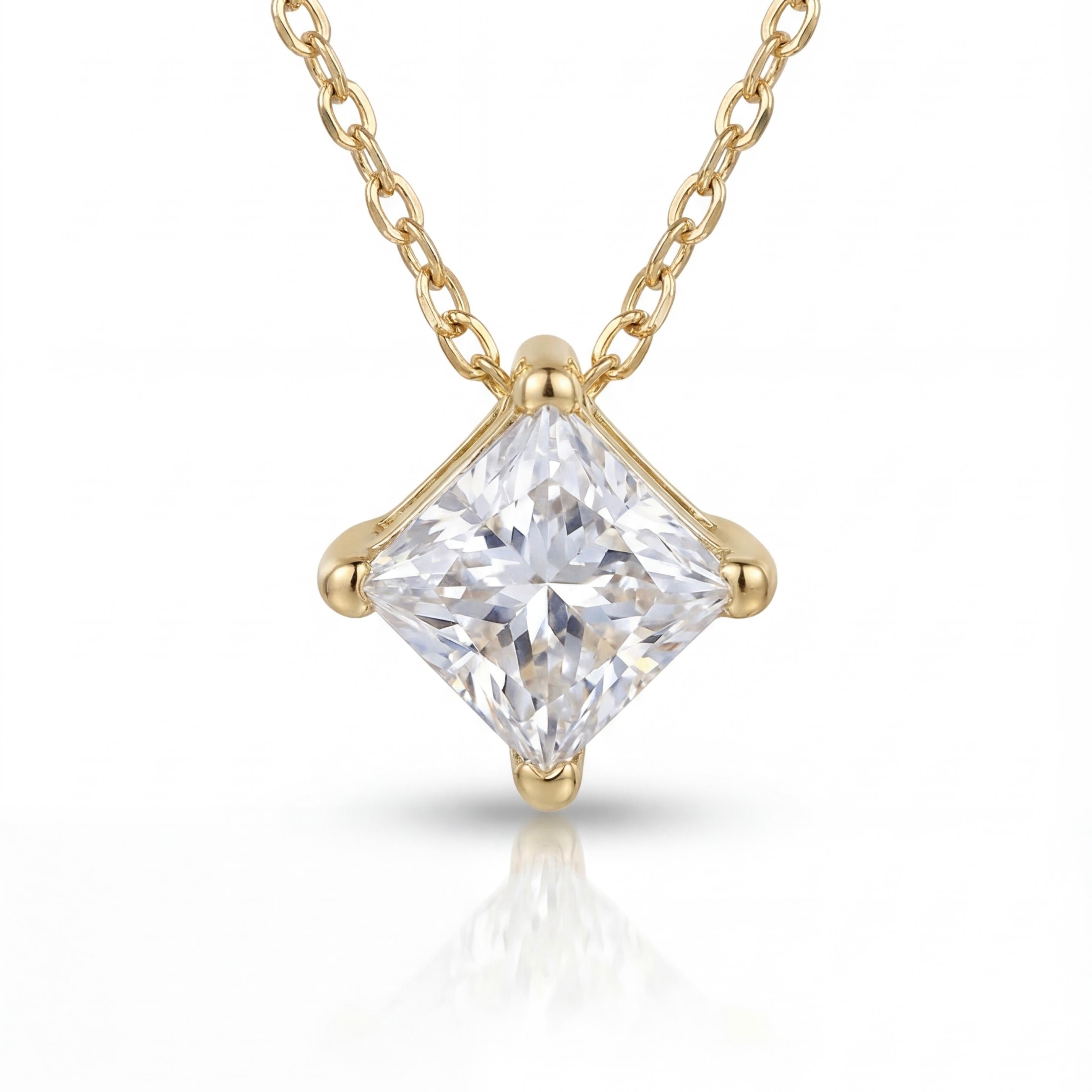 שרשרת זהב 14K צהוב יהלום סוליטר פרינסס טבעי 0.72 קראט מק״ט 1005