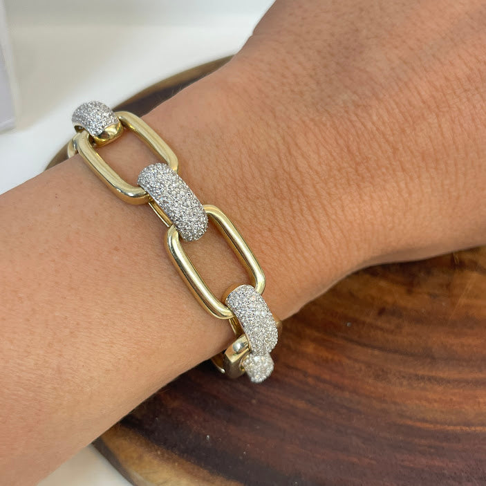 צמיד חוליות מעוצב זהב צהוב 14K משובץ 4.00 קראט יהלומים טבעיים צבע F נקיון VS מק"ט 467