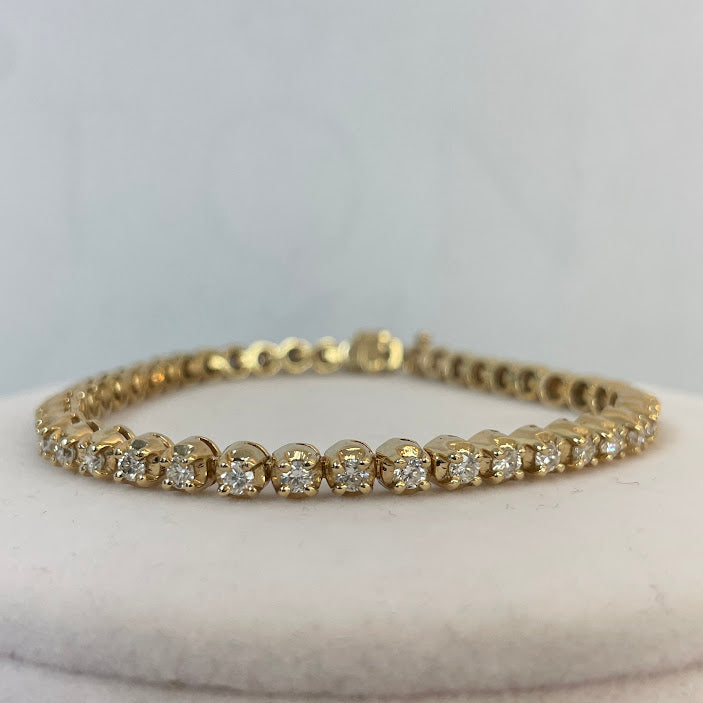 צמיד טניס זהב צהוב 14K משובץ 3.00 קראט יהלומים טבעיים צבע F נקיון VS מק"ט 433