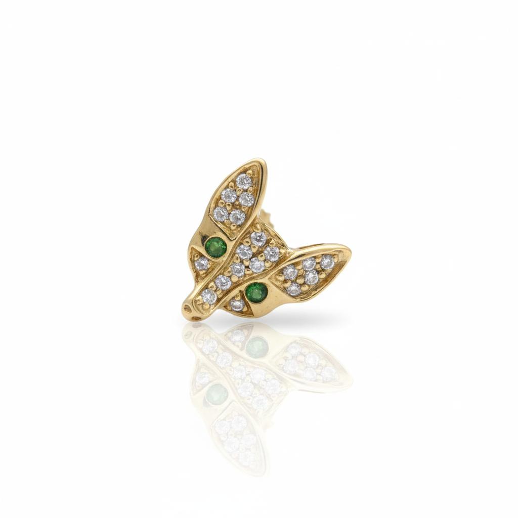 עגיל ״חתול״ משובץ יהלומים ואבני חן טבעיים 0.11 קראט יהלומים צבע F ניקיון VS-SI זהב 14K צהוב (מגיע עם סוגר) מק"ט 764