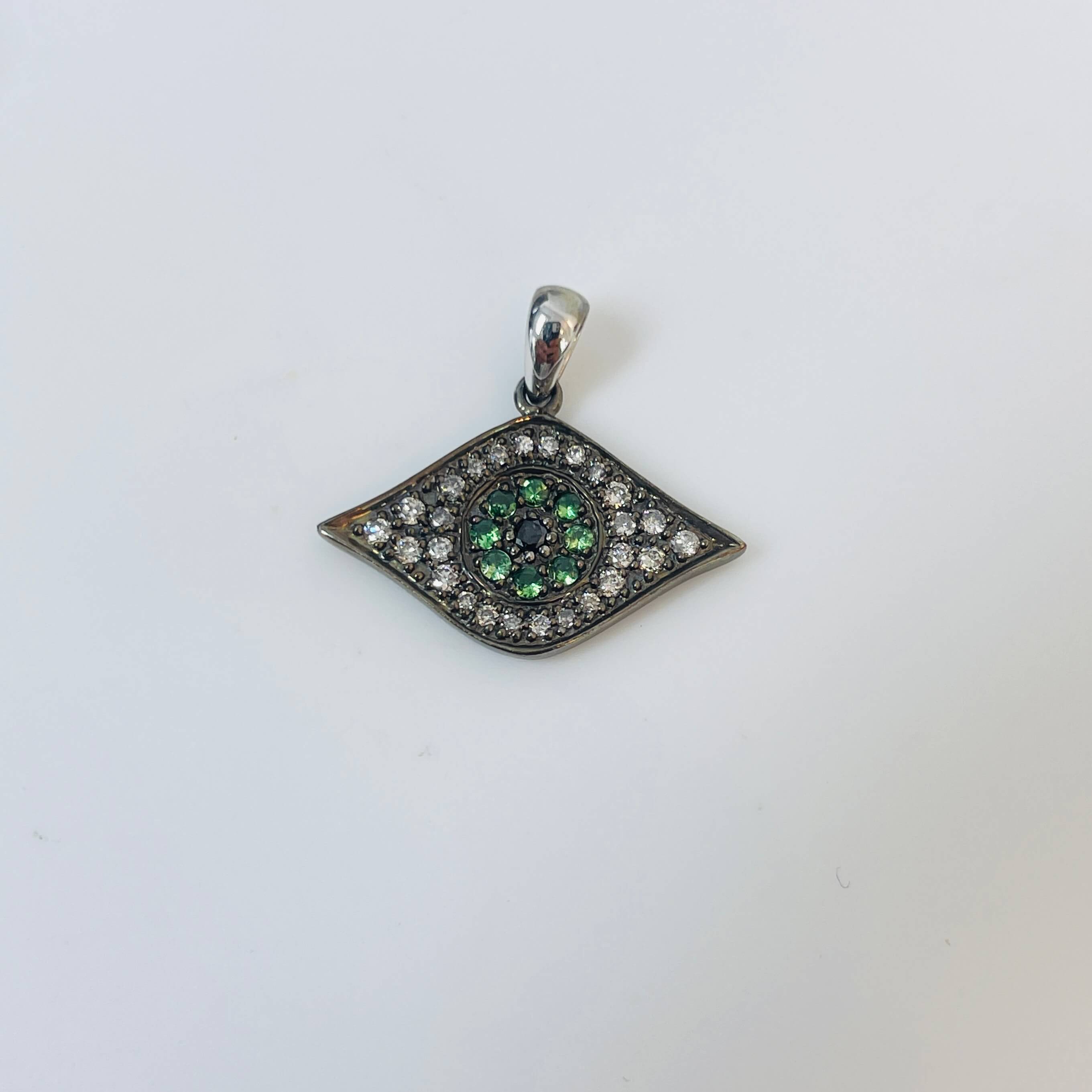 תליון עין משובץ 0.35 קראט אבני חן ויהלומים זהב 14K ברודיום שחור מק״ט 689