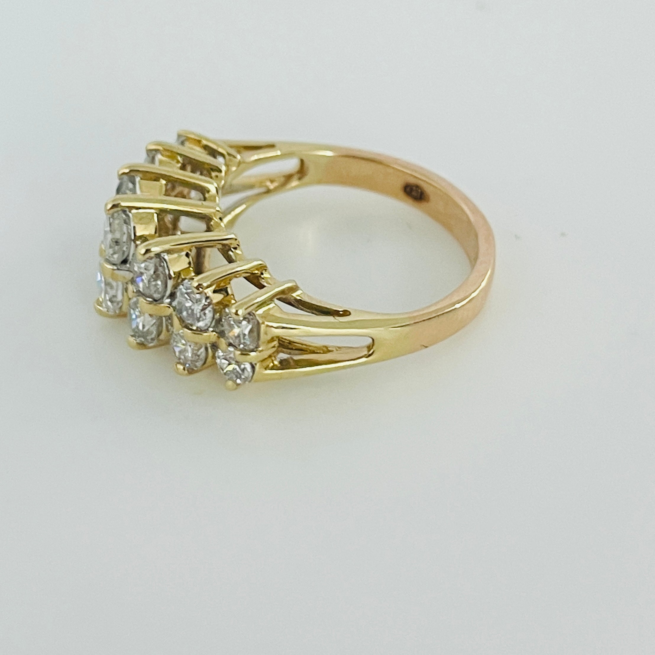 טבעת יהלומים טבעיים 2 שורות מדורגות 1.81 קראט צבע F ניקיון VS-SI זהב 14K צהוב מק"ט 541