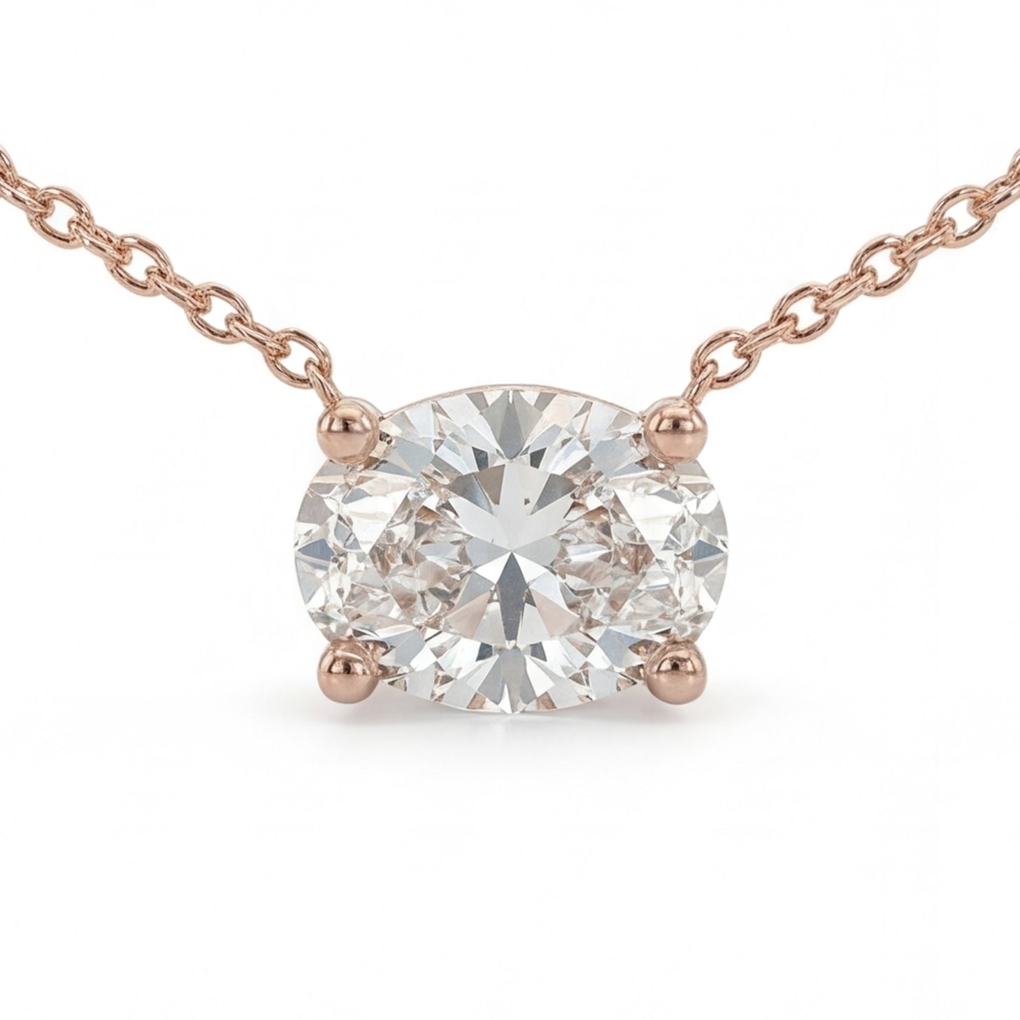 שרשרת זהב 14K רוז גולד יהלום אובל טבעי 0.40 קראט מק״ט 1013