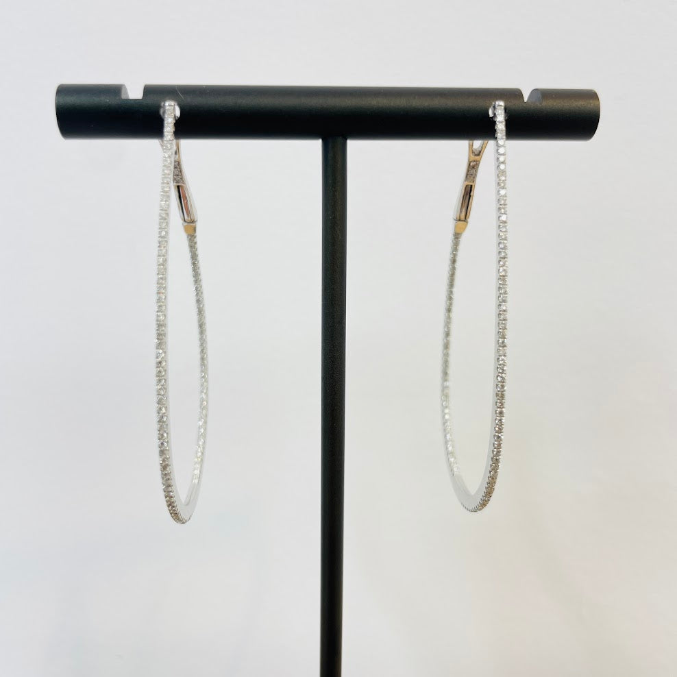 עגילי חישוק זהב לבן 18K משובצים 1.20 קראט יהלומים טבעיים מק"ט 222