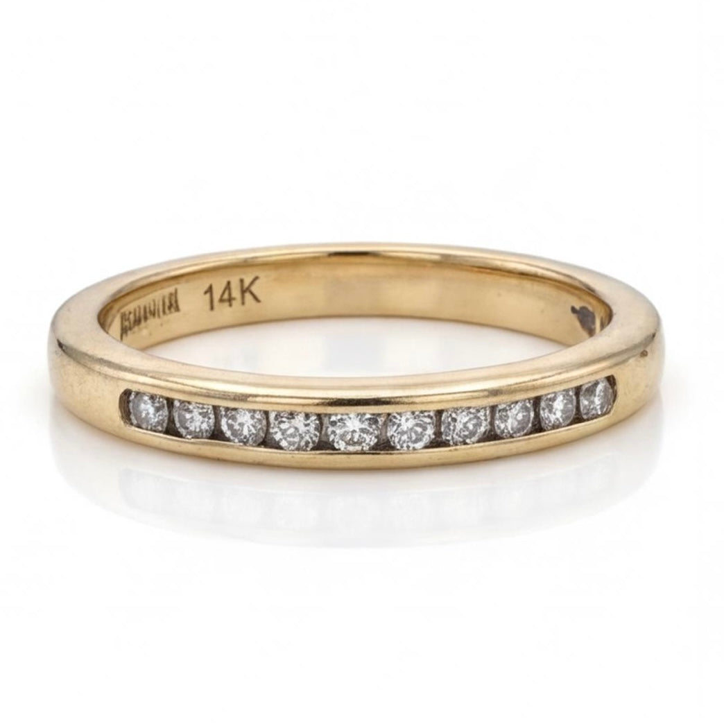 טבעת חצי פס זהב 14K צהוב יהלומים מק״ט 978