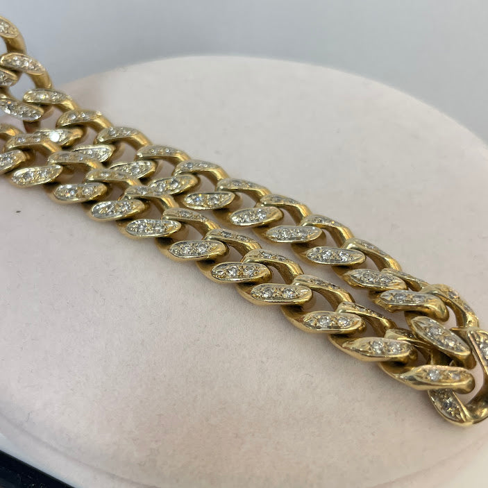 צמיד חוליות וינטג אמיתי זהב צהוב 14K משובץ 1.80 קראט יהלומים טבעיים צבע F נקיון VS מק"ט 410