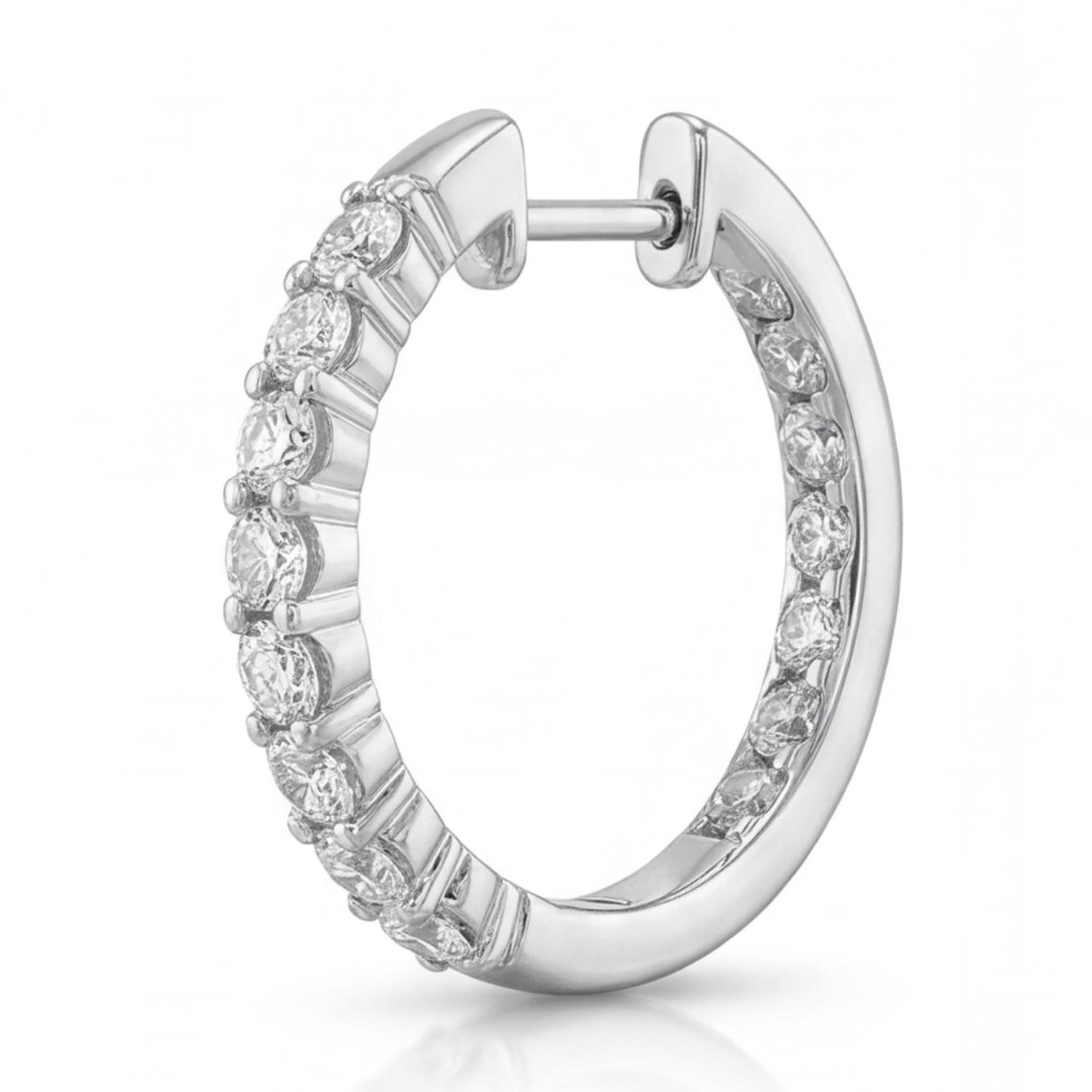 עגיל חישוק בודד זהב 14K לבן יהלומים 0.40 קראט מק״ט 999