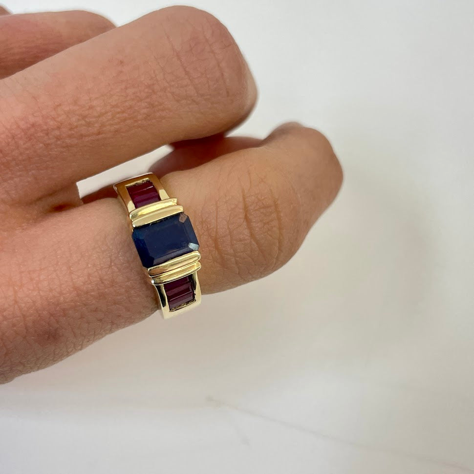 טבעת וינטג זהב 14K בשילוב אבני חן יוקרתיות רובי וספיר 2.10 קראט מק"ט 233