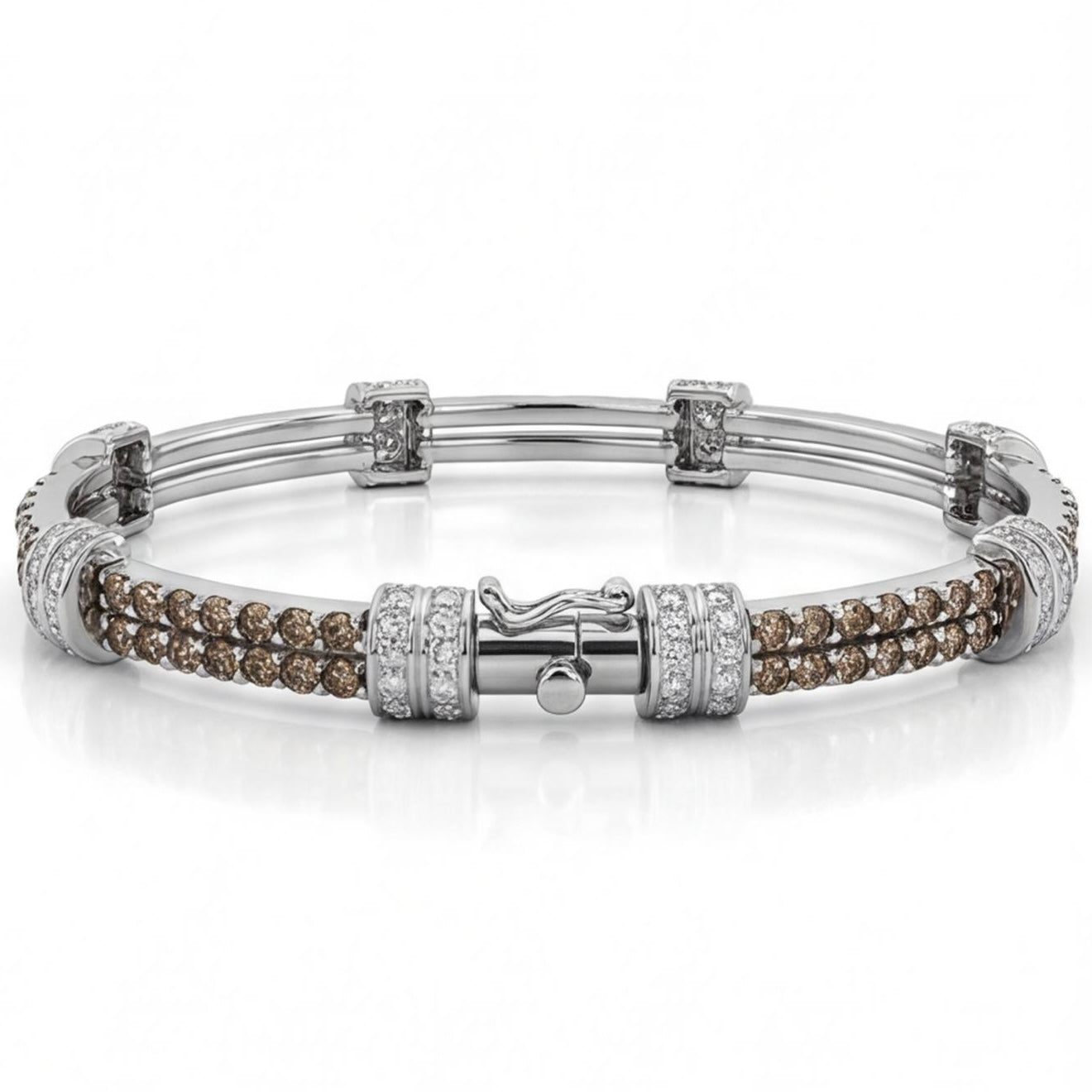 צמיד זהב 14K לבן יהלומים חומים ולבנים 1.55 קראט מק״ט 981