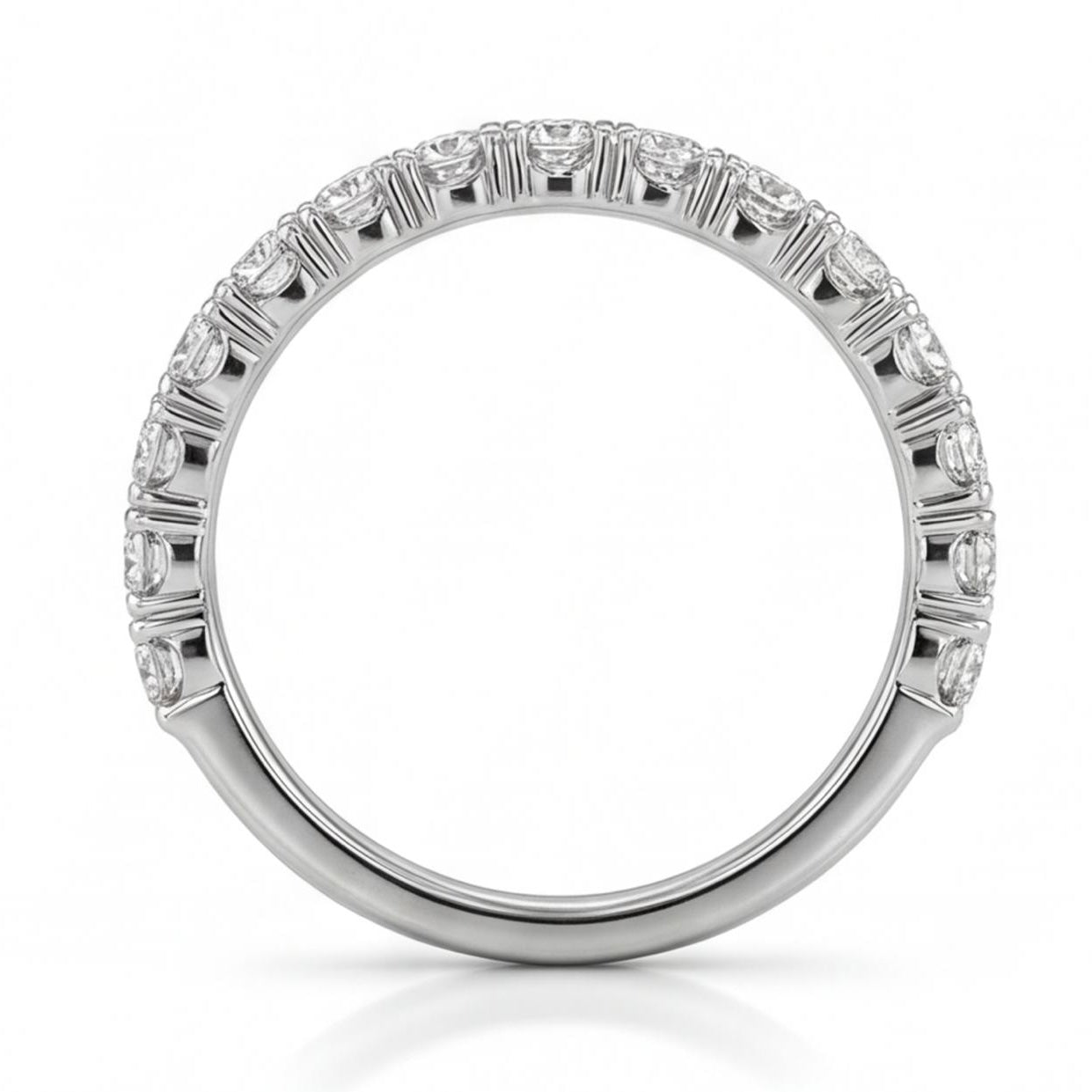 טבעת חצי פס זהב 14K לבן יהלומים מק״ט 979