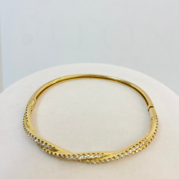 צמיד קשיח צמה זהב צהוב 14K משובץ 1.53 קראט יהלומים טבעיים צבע F נקיון VS מק"ט 376