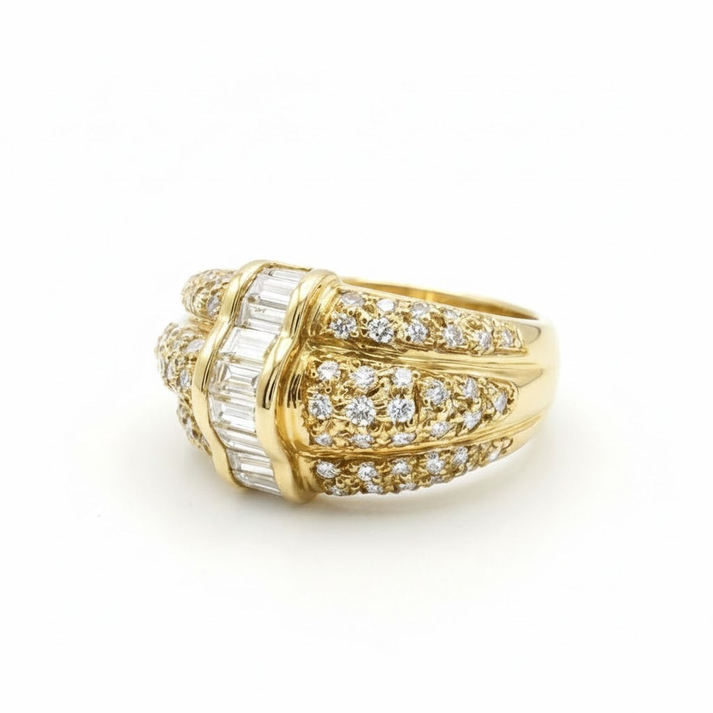 טבעת יהלומים בסגנון וינטג' יהלומים טבעיים 0.65 קראט צבע F ניקיון VS זהב 18K צהוב מק"ט J1003