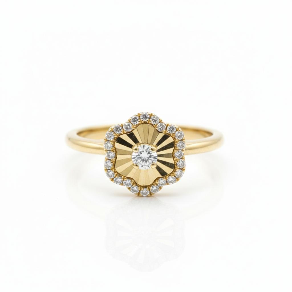 טבעת פרח זהב 14K יהלומים 0.25 קראט מק״ט MN14