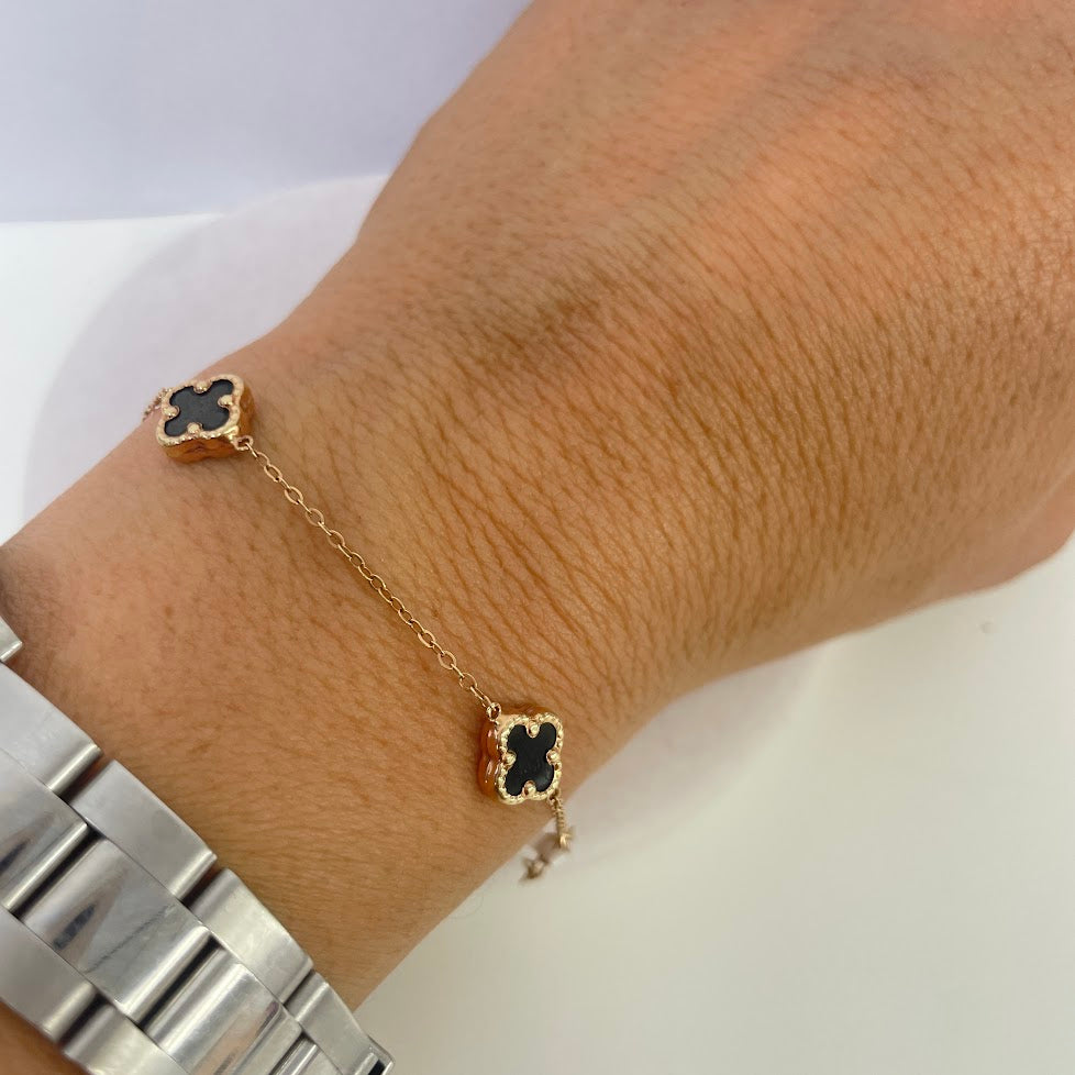 צמיד תלתנים שחורים זהב 14K רוז גולד מק"ט 487