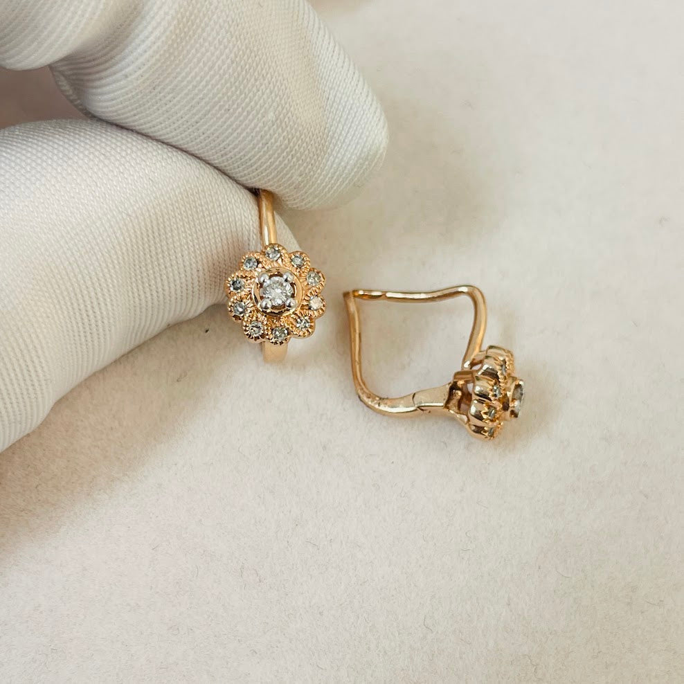 עגילים תלויים רוז גולד 10K משובצים 0.25 קראט יהלומים טבעיים צבע F נקיון VS מק"ט 322