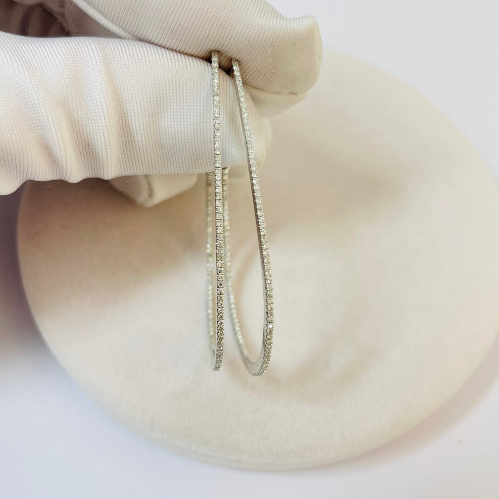 עגילי חישוק זהב לבן 18K משובצים 1.20 קראט יהלומים טבעיים מק"ט 222