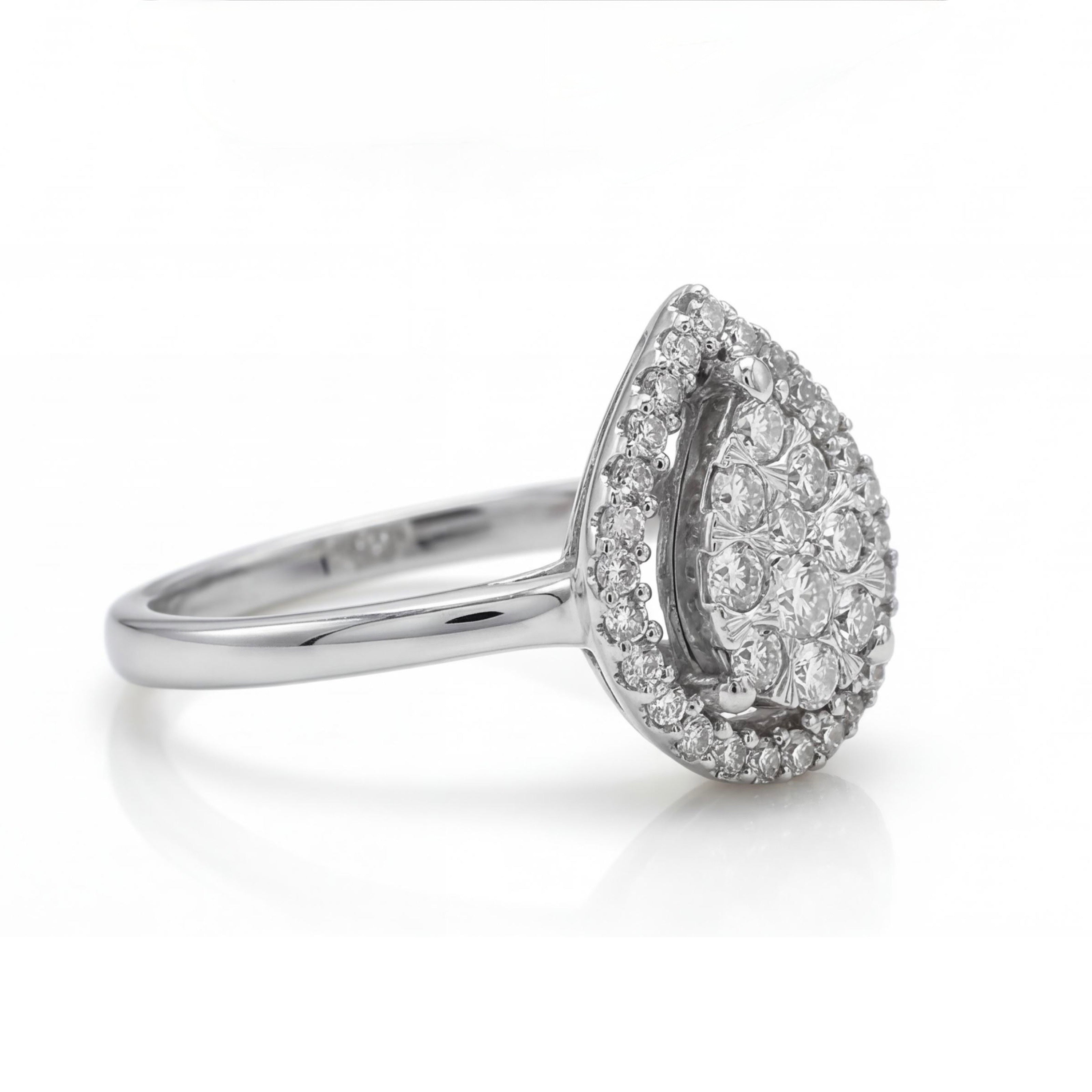 טבעת זהב 9K לבן יהלומים מתלכדים לטיפה מק״ט 896