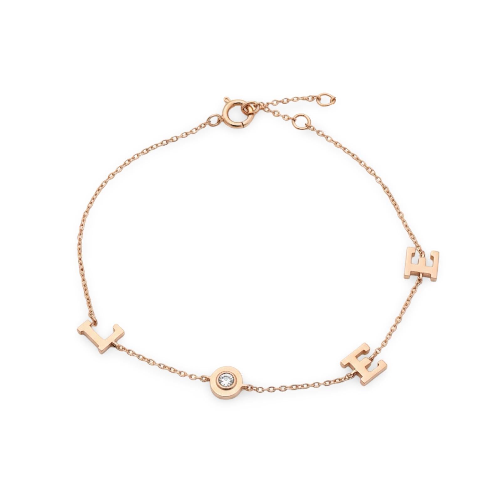 צמיד LOVE משובץ יהלום קטן זהב 14K רוז גולד מק״ט Y8