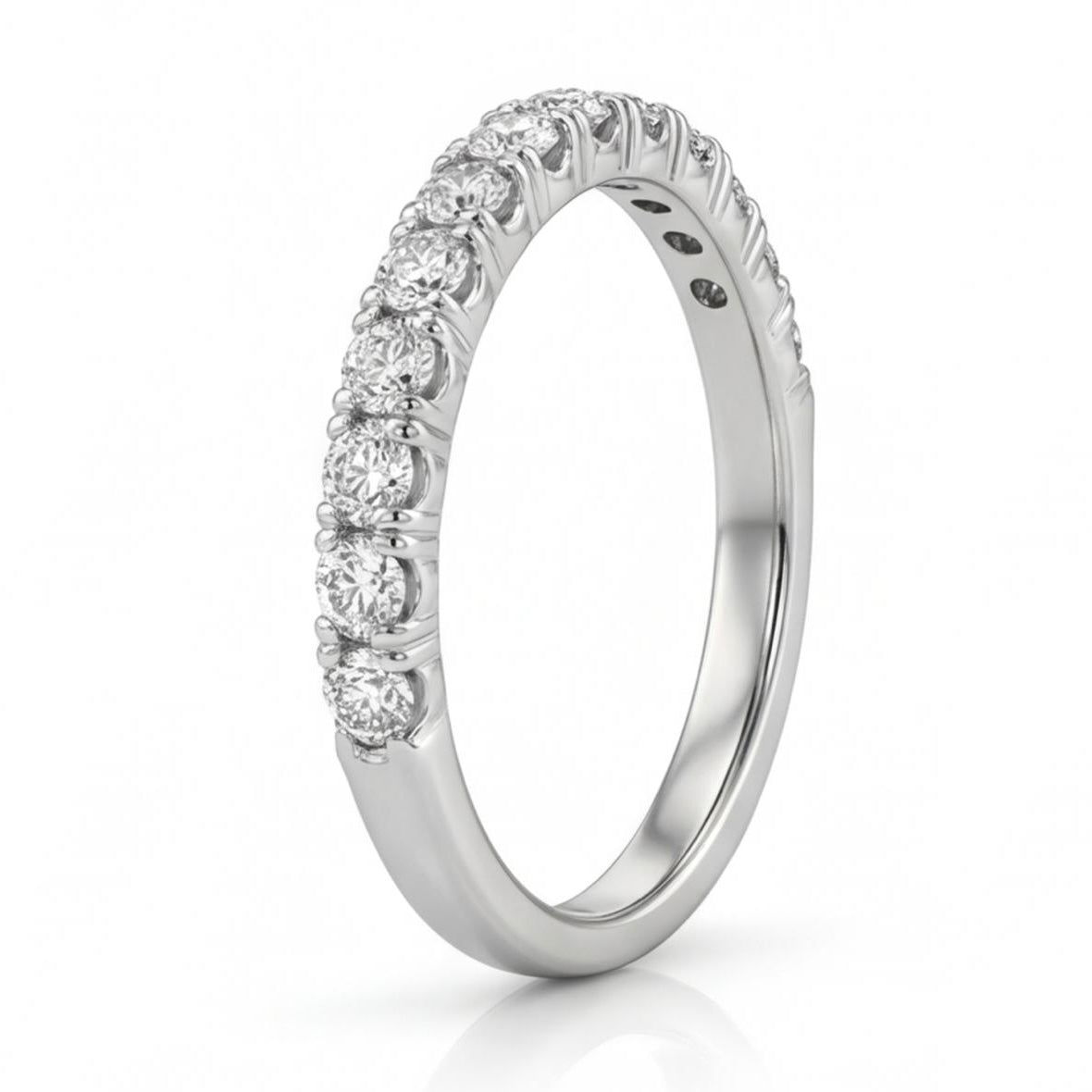 טבעת חצי פס זהב 14K לבן יהלומים מק״ט 979