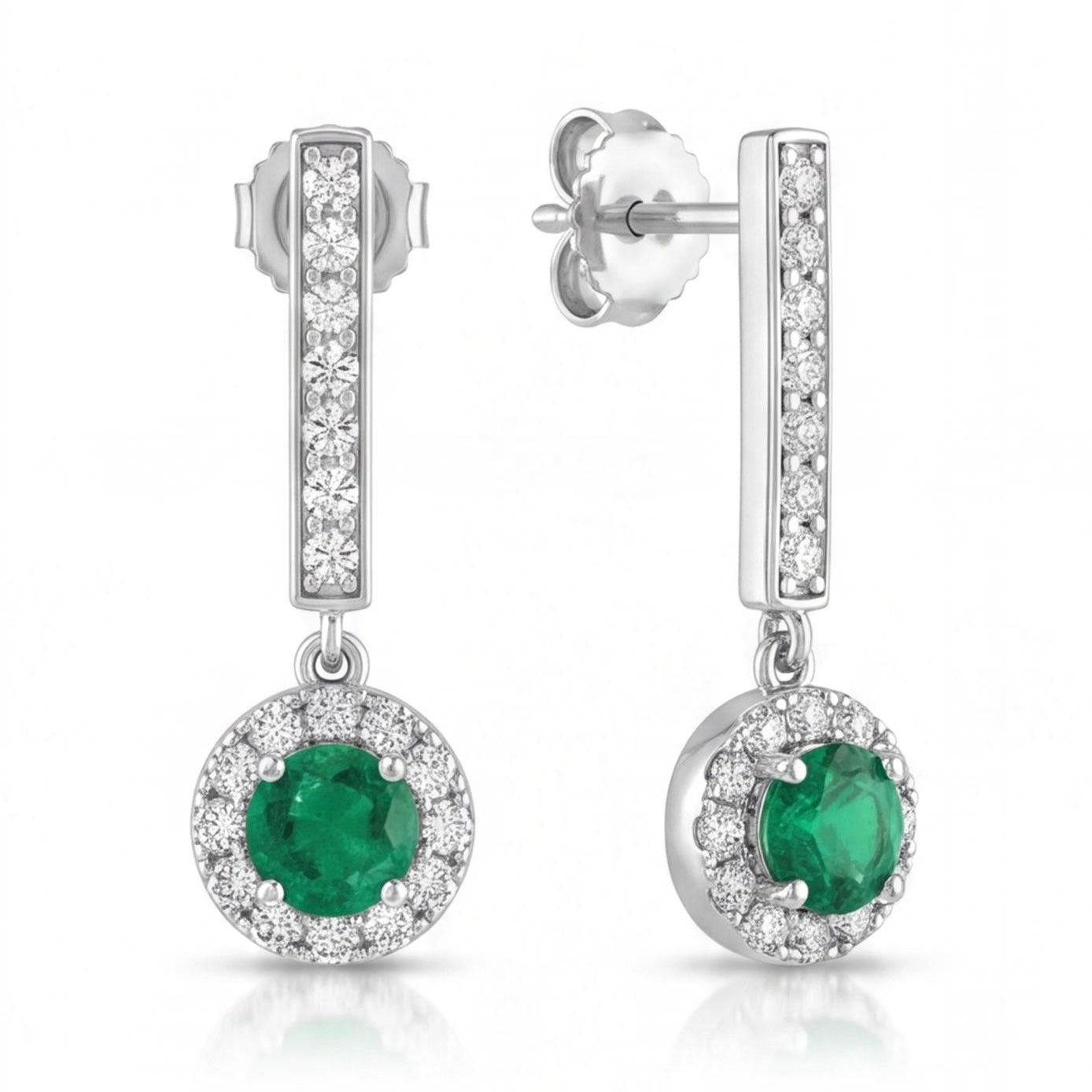 עגילי זהב 18K לבן אמרלד ויהלומים 1.58 קראט מק״ט 805