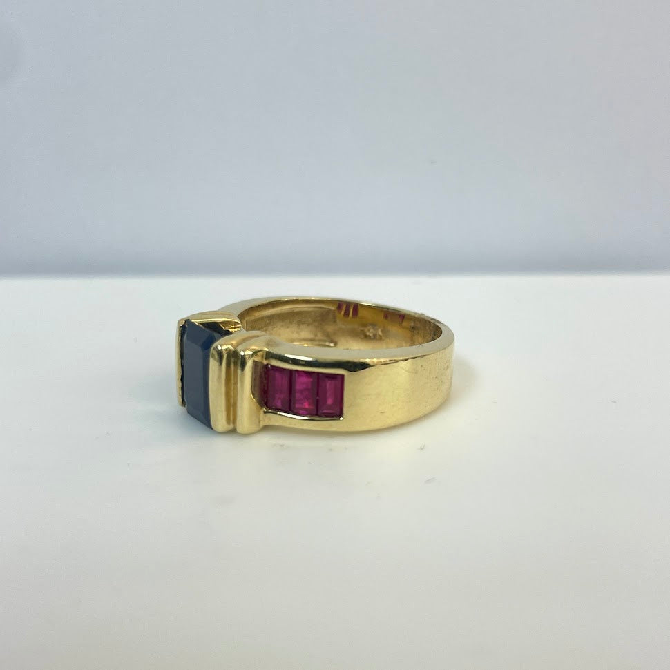 טבעת וינטג זהב 14K בשילוב אבני חן יוקרתיות רובי וספיר 2.10 קראט מק"ט 233