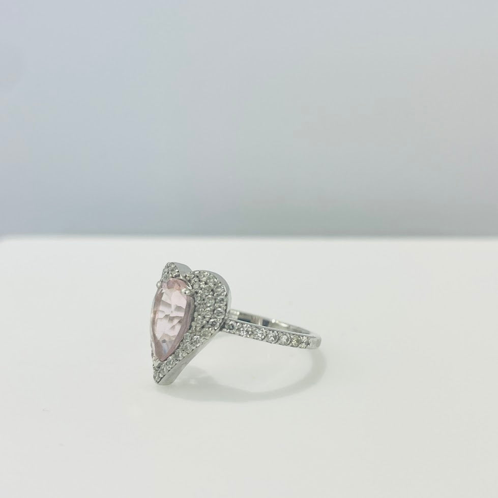 טבעת זהב לבן 14K משובצת 0.25 קראט יהלומים טבעיים צבע F נקיון VS אבן מרכזית מורגנייט ורודה 1.00 קראט מק"ט R2181