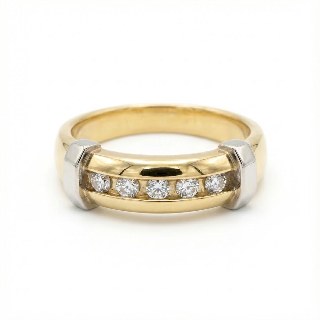 טבעת 5 יהלומים טבעיים 0.25 קראט צבע F ניקיון VS זהב 14K צהוב מק״ט J135