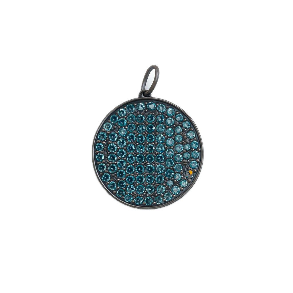 תליון עגול משובץ אבני חן כחולות 0.93 קראט זהב 14K ברודיום שחור מק״ט 698