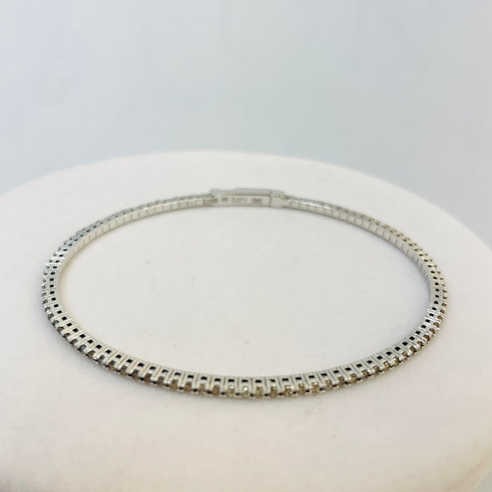 צמיד קפיץ קשיח זהב לבן 14K משובץ 1.00 קראט יהלומים טבעיים צבע F נקיון VS מק"ט 395