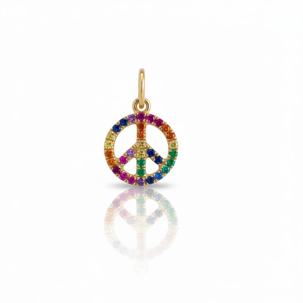 תליון זהב 14K יהלומים ואבני חן צבעוניות ״Peace" מק״ט 779