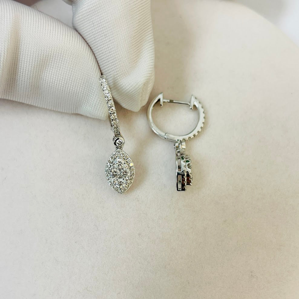 עגילים תלויים זהב לבן 14K משובצים 0.77 יהלומים טבעיים צבע F נקיון VS מק"ט 387