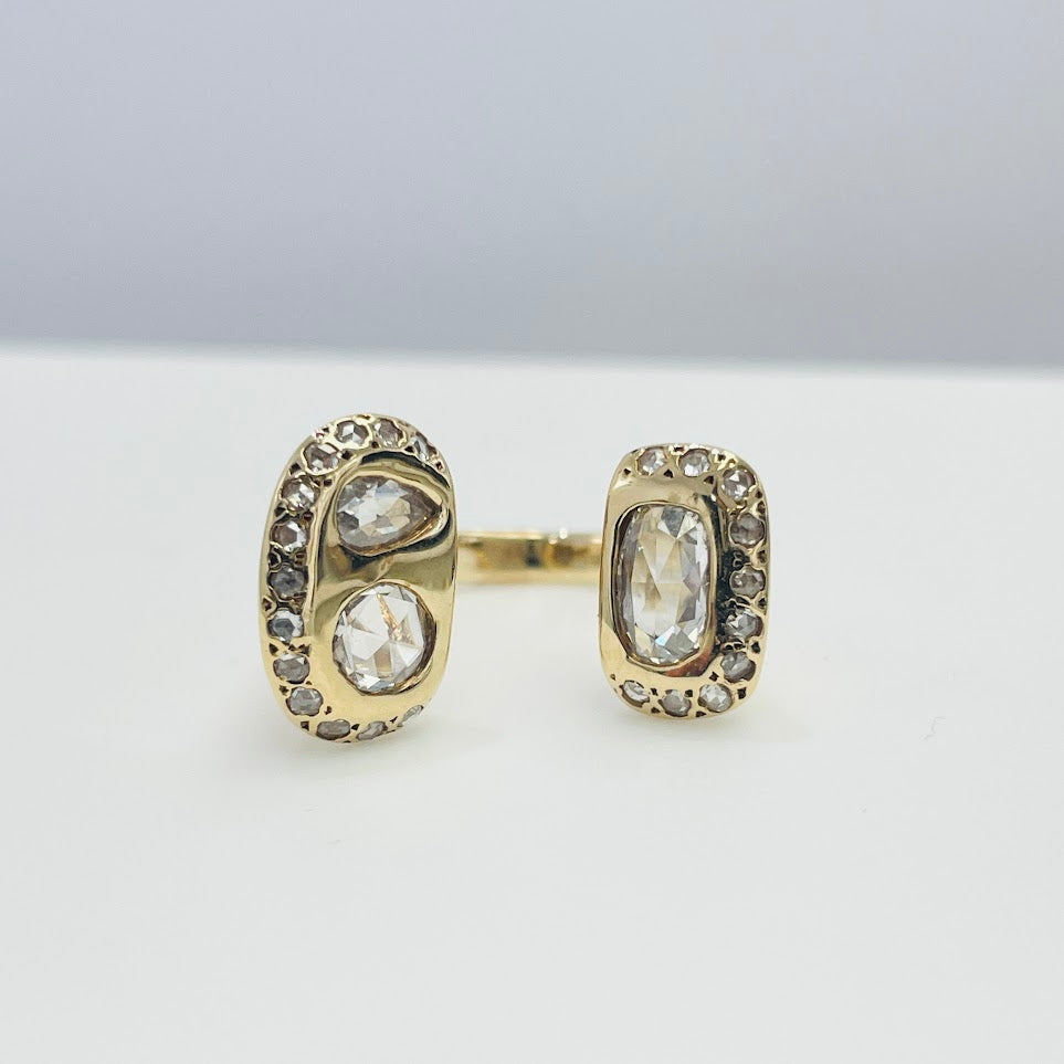 טבעת זהב צהוב 14K וינטג' משובצת 1.00 קראט יהלומים טבעיים ROSE CUT צבע F נקיון VS מק"ט 93