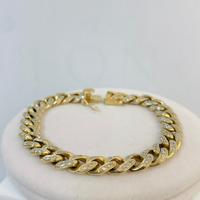 צמיד חוליות וינטג אמיתי זהב צהוב 14K משובץ 1.80 קראט יהלומים טבעיים צבע F נקיון VS מק"ט 410