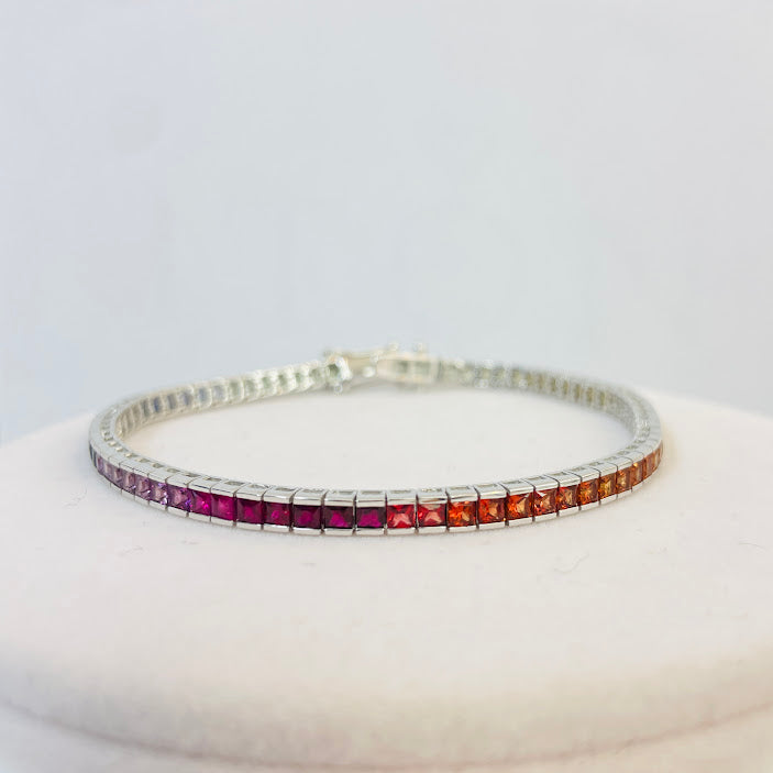 צמיד טניס זהב לבן 14K משובץ 3.00 קראט אבני חן ספיר צבעוניות מק"ט 273