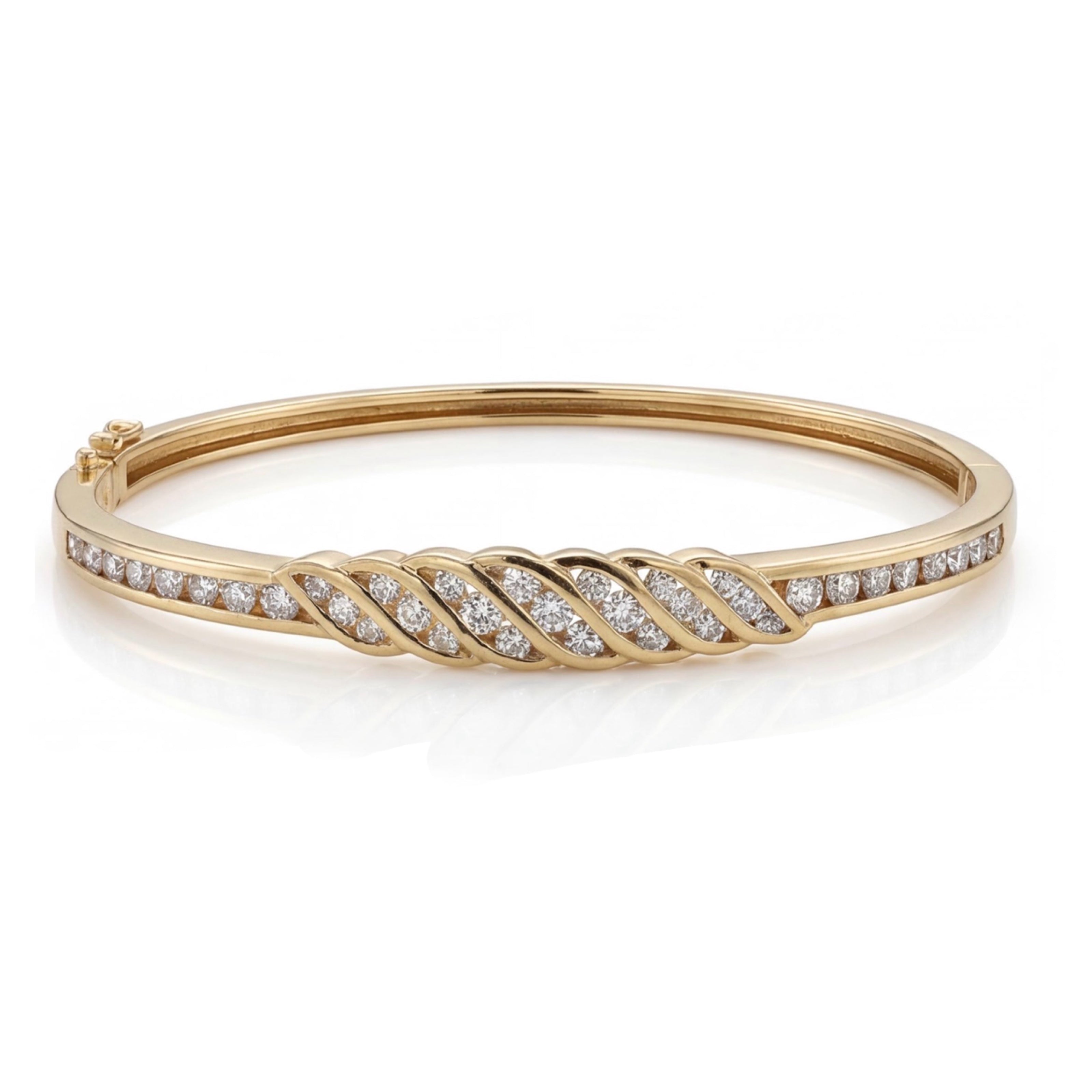 צמיד קשיח זהב 14K צהוב יהלומים טבעיים 1.00 קראט מק״ט 923