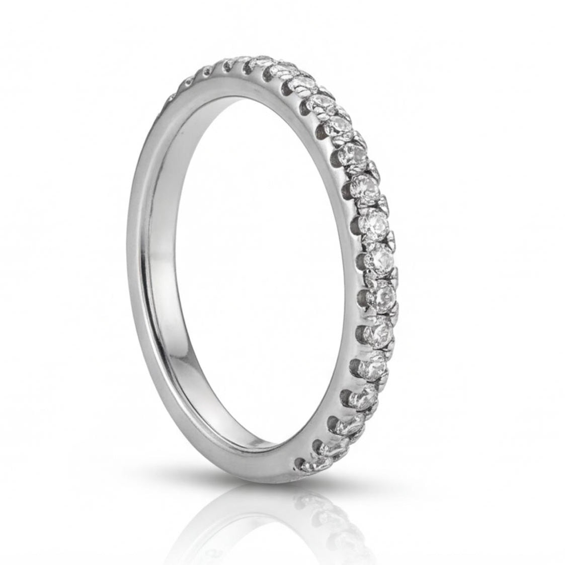 טבעת חצי פס זהב 14K לבן יהלומים מק״ט 975