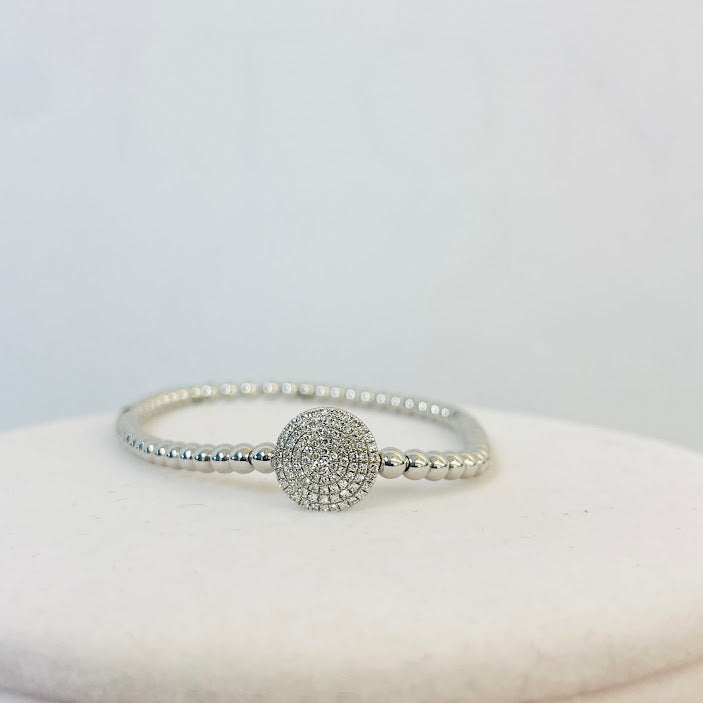 צמיד גמיש כדורי זהב לבן 14K משובץ 0.19 קראט יהלומים טבעיים צבע F נקיון VS מק"ט 382