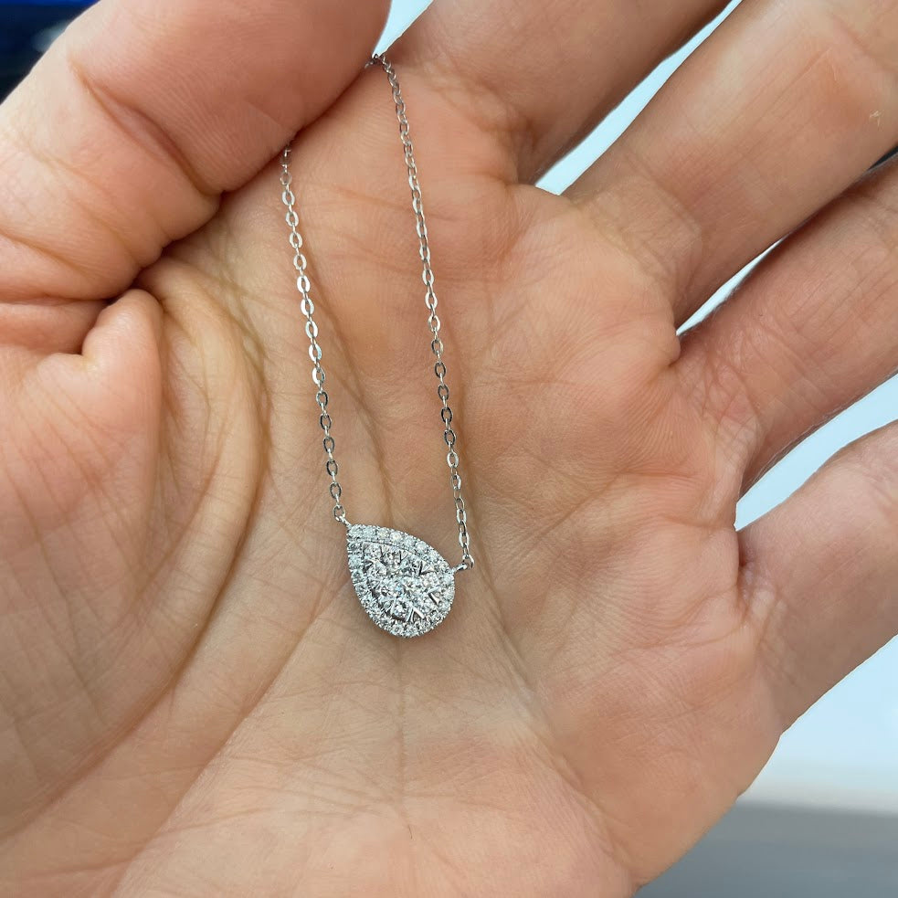 שרשרת טיפה זהב לבן 18K משובצת 0.35 קראט יהלומים טבעיים צבע F נקיון VS