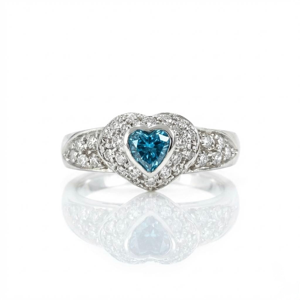 טבעת יהלום לב כחול זהב 14K יהלומים 0.96 קראט מק״ט 38