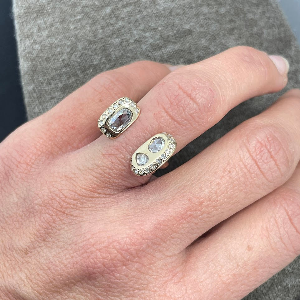 טבעת זהב צהוב 14K וינטג' משובצת 1.00 קראט יהלומים טבעיים ROSE CUT צבע F נקיון VS מק"ט 93