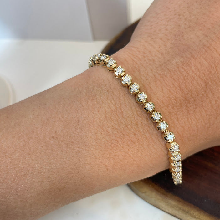 צמיד טניס זהב צהוב 14K משובץ 3.00 קראט יהלומים טבעיים צבע F נקיון VS מק"ט 433