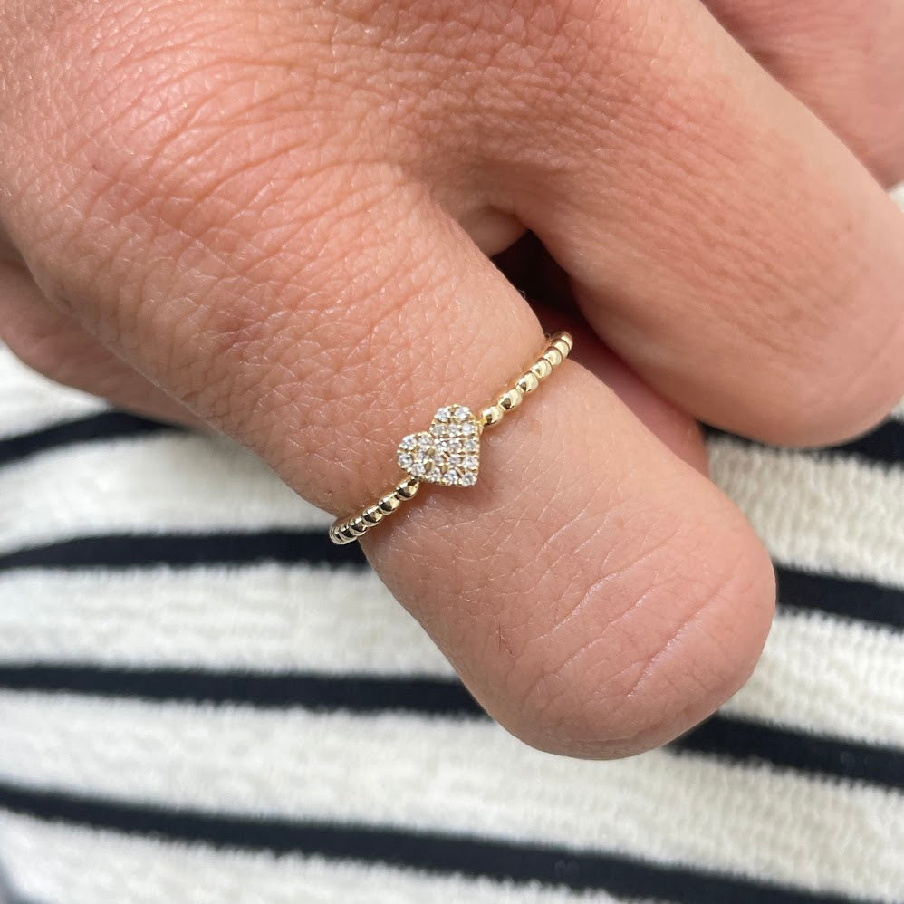 טבעת לב זהב צהוב 14K משובצת 0.06 יהלומים טבעיים צבע F נקיון VS מק"ט 353