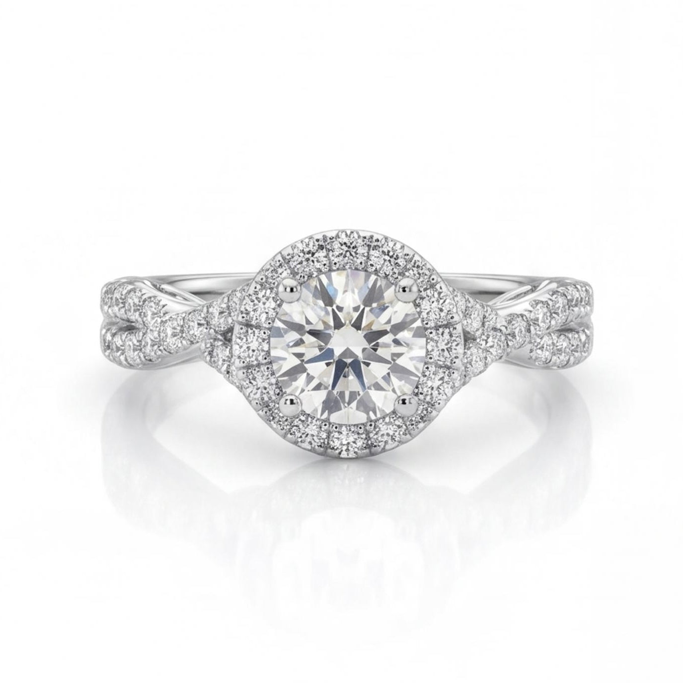 טבעת זהב 18K לבן יהלומים שיבוץ מפותל 1.06 קראט מק״ט 1027