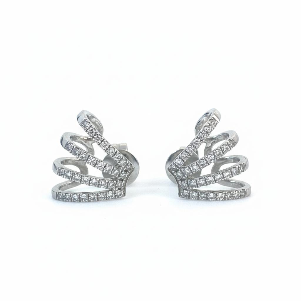 עגילי 4 שורות יהלומים טבעיים 0.35 קראט צבע F ניקיון VS זהב 14K מק״ט 277