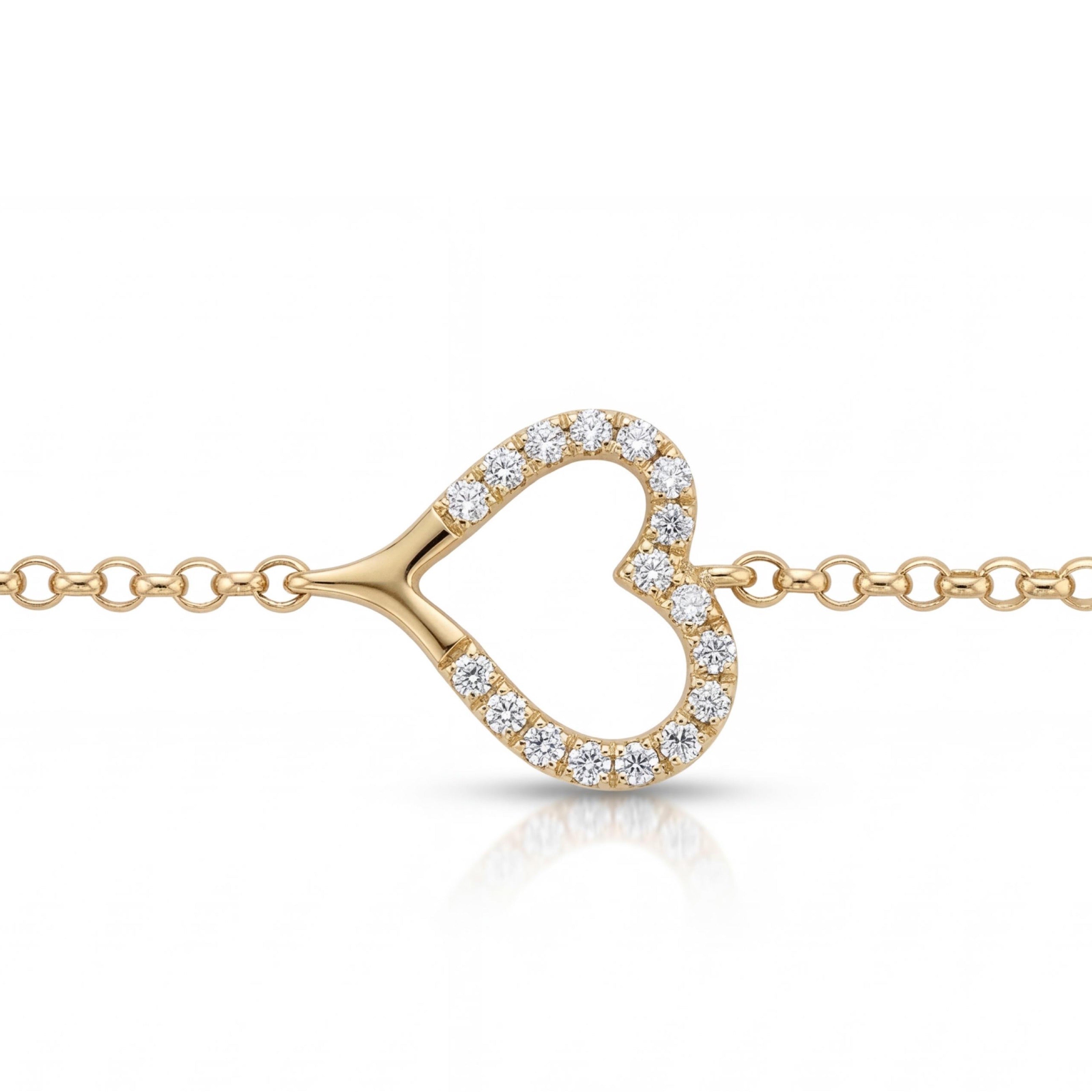 צמיד זהב 18K צהוב לב יהלומים מק״ט 878